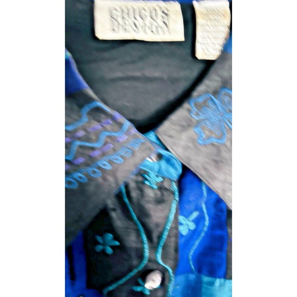 Chico's Silk Patchwork Tunic Top XL | Beaded Colorblock Button-Up Resort Artwear - Picture 3 of 6